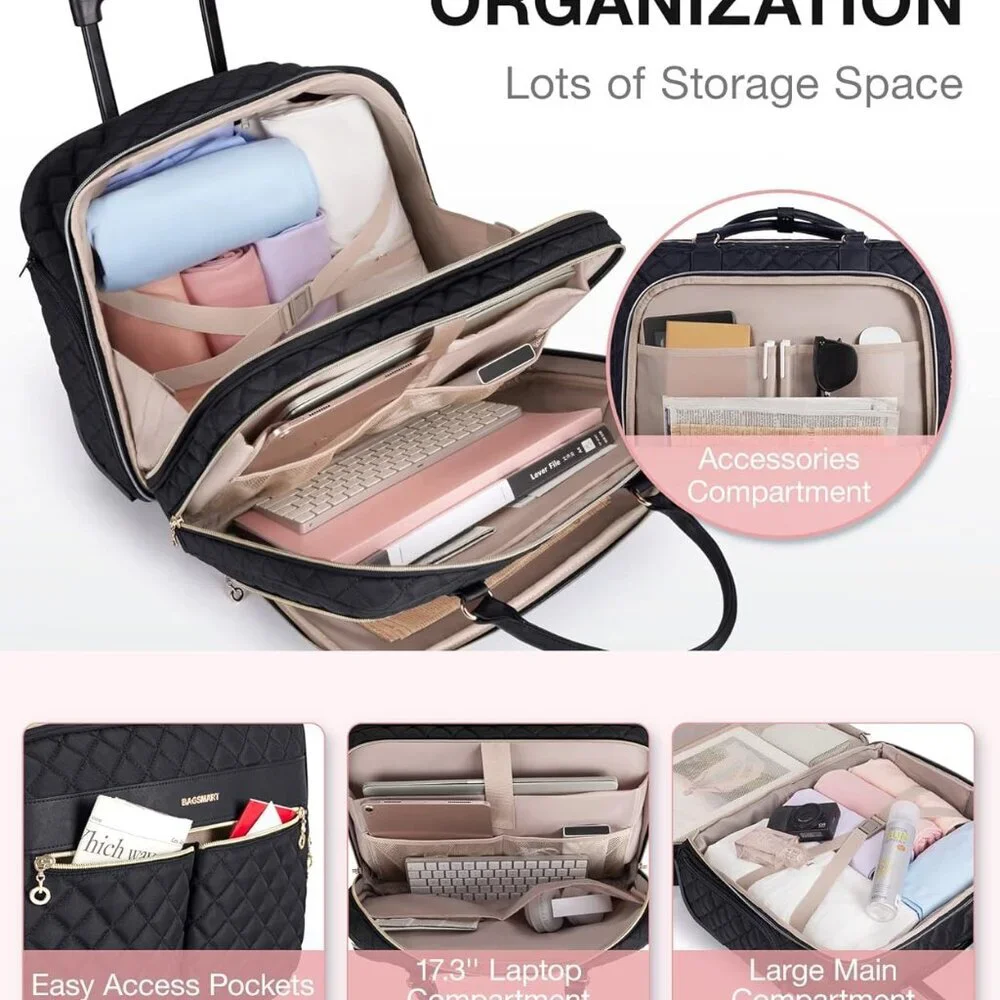 Rolling Laptop Bag Women, Briefcase for 17.3 Inch with Wheels Computer Case Work - Picture 4 of 7